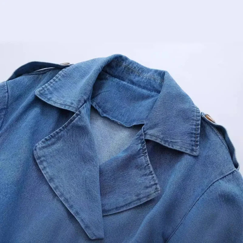 Loose Double-Breasted Belted Denim Trench Coat