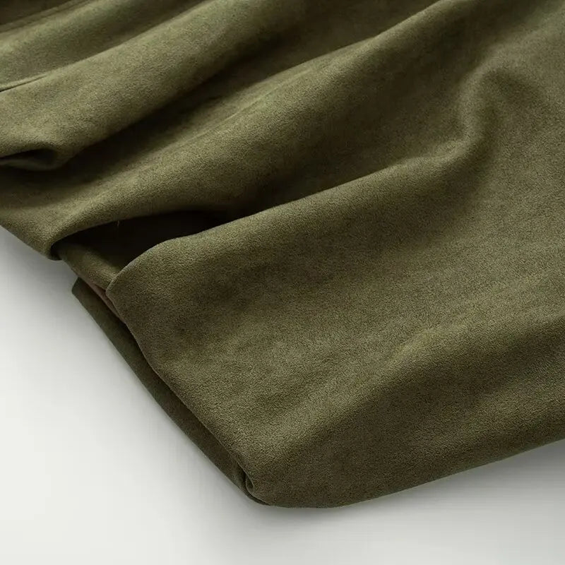 Loose Pilot Faux Suede Long Sleeve Blouse