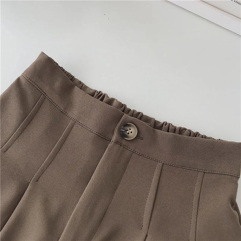 Casual Simple Korean Fashion Elastic High Waist Pleated Shorts