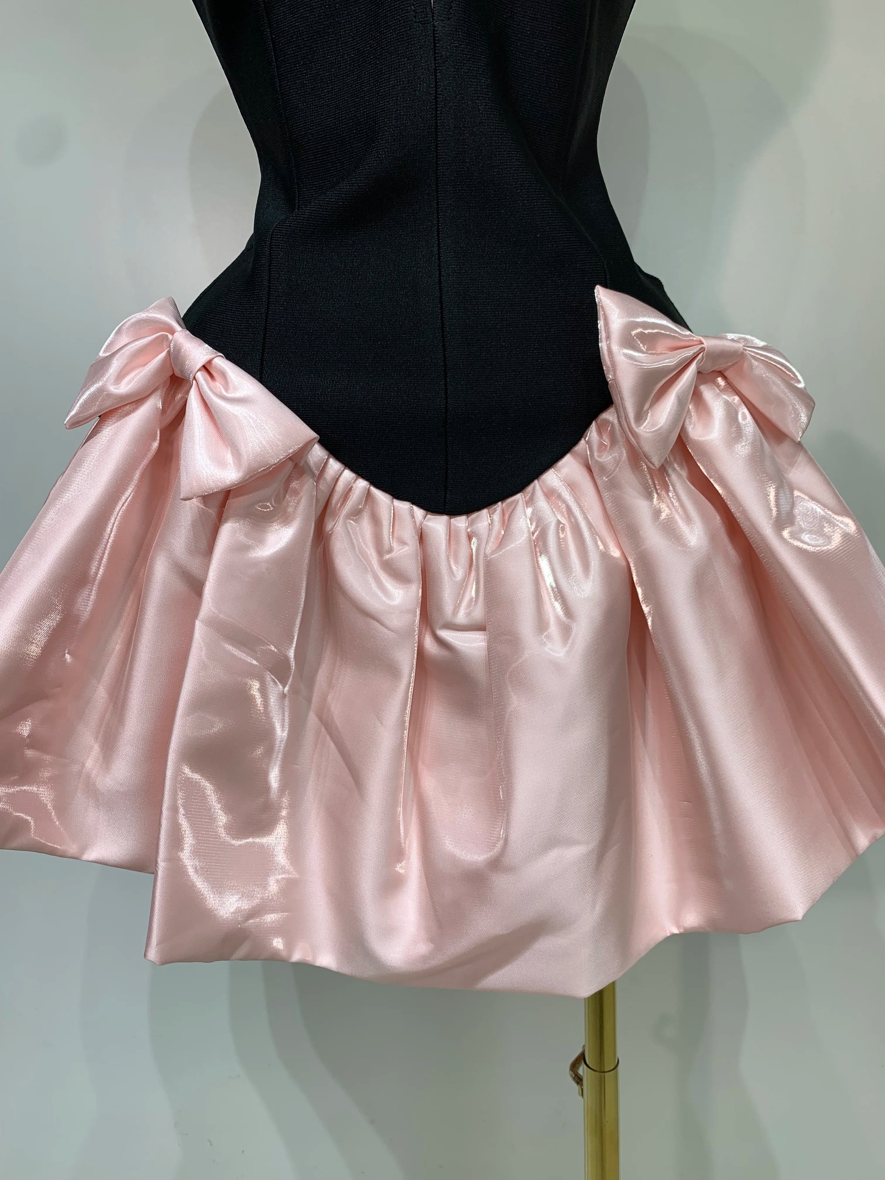 Short Bandage Bow Decoration Bubble A-line Mini Dress