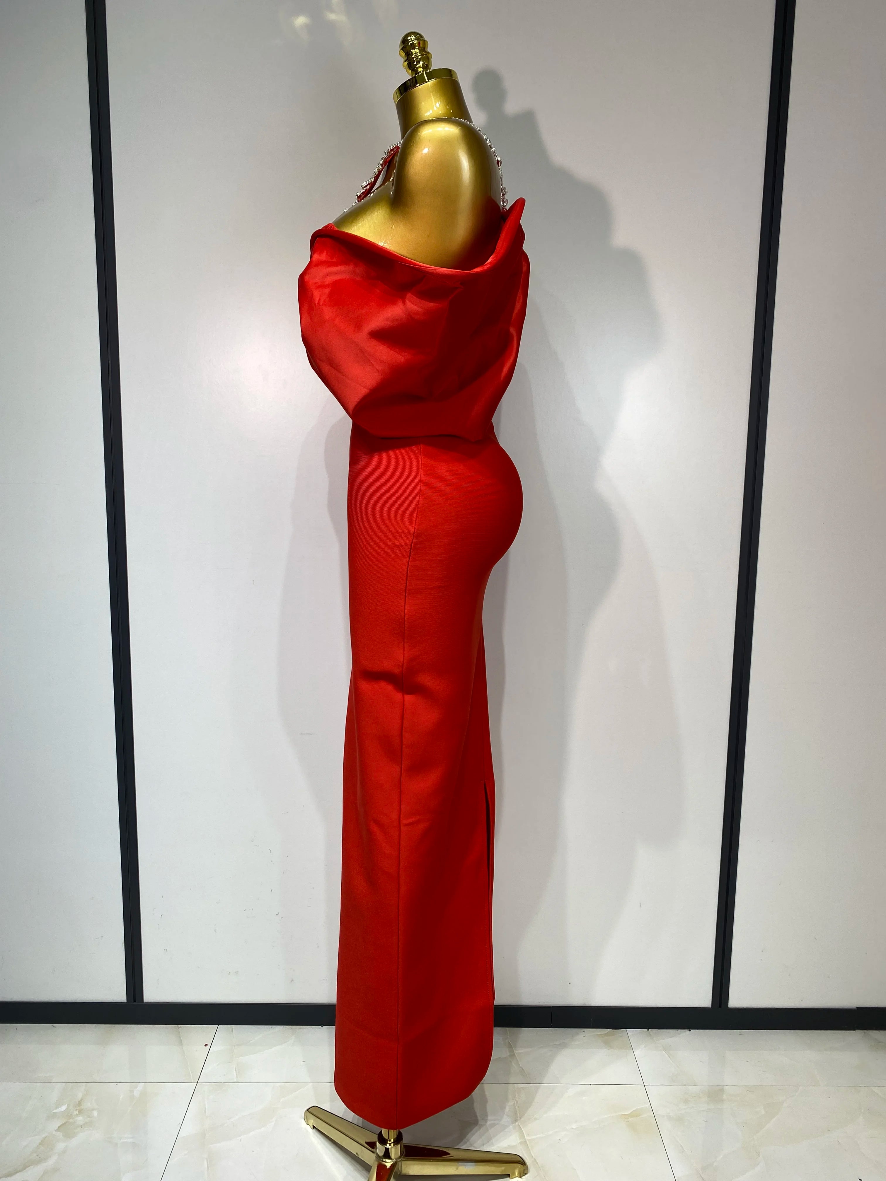 Luxury Halter Off the Shoulder Crystal Bodycon Long Bandage Dress