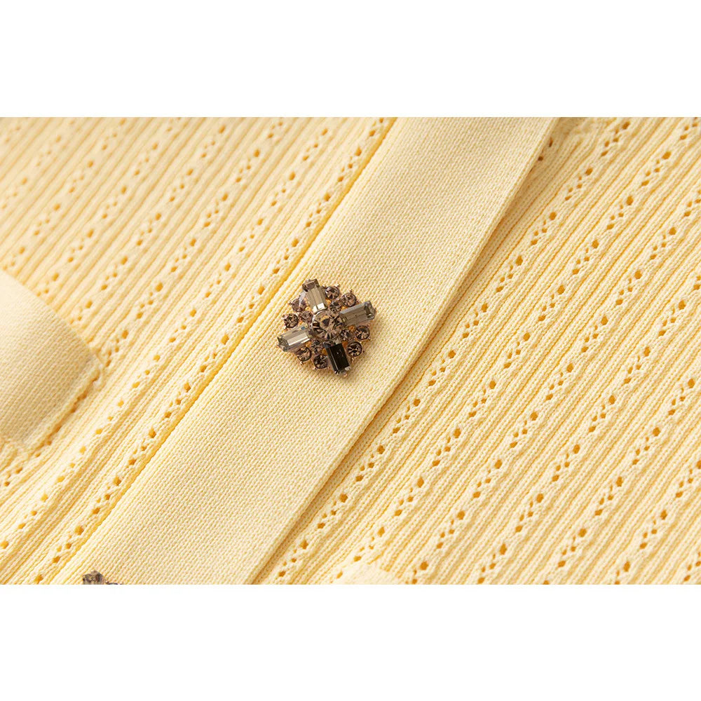 Knitted Elastic Button V-neck Long Sleeved Cardigan Slim Fit Fishtail Skirt Two Piece Set