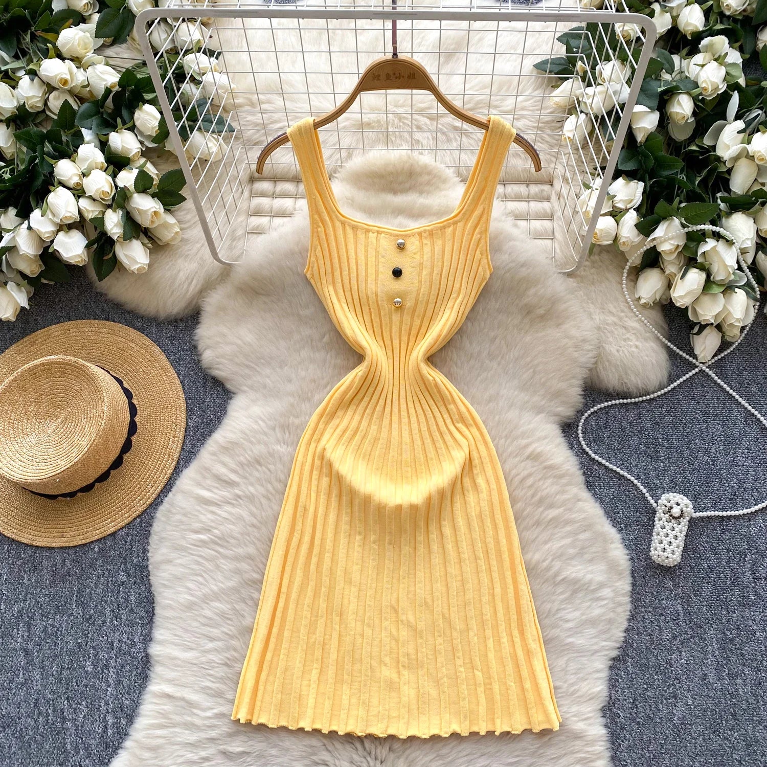 Vintage Sleeveless Elastic French Style Dress