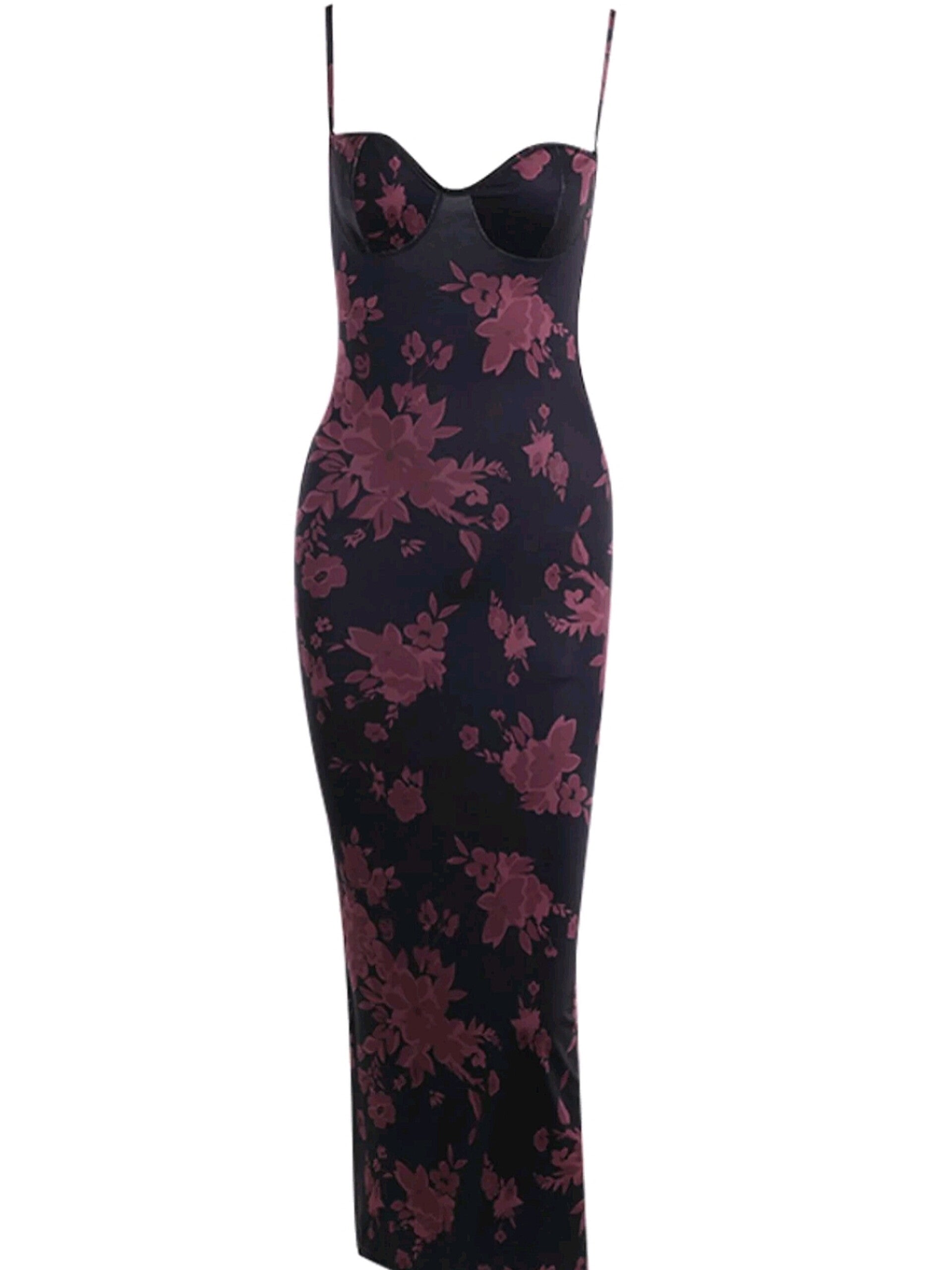 Floral Print Spaghetti Strap Bodycon Long Dresses