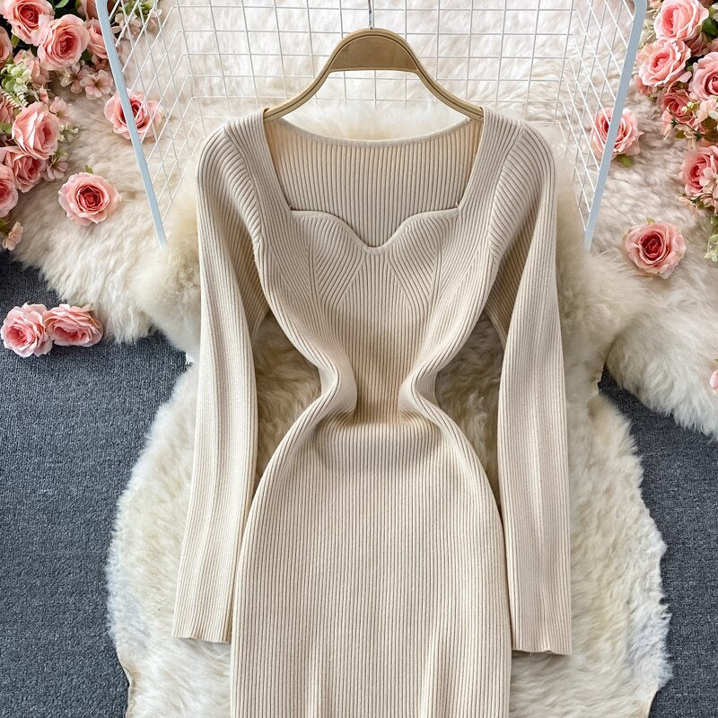 Long Sleeve Thick Warm Knitted Dress