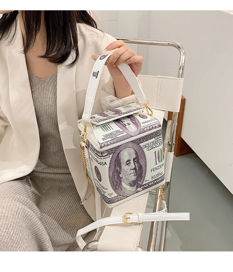 Leather Female Money Bucket Shoulder Bag.