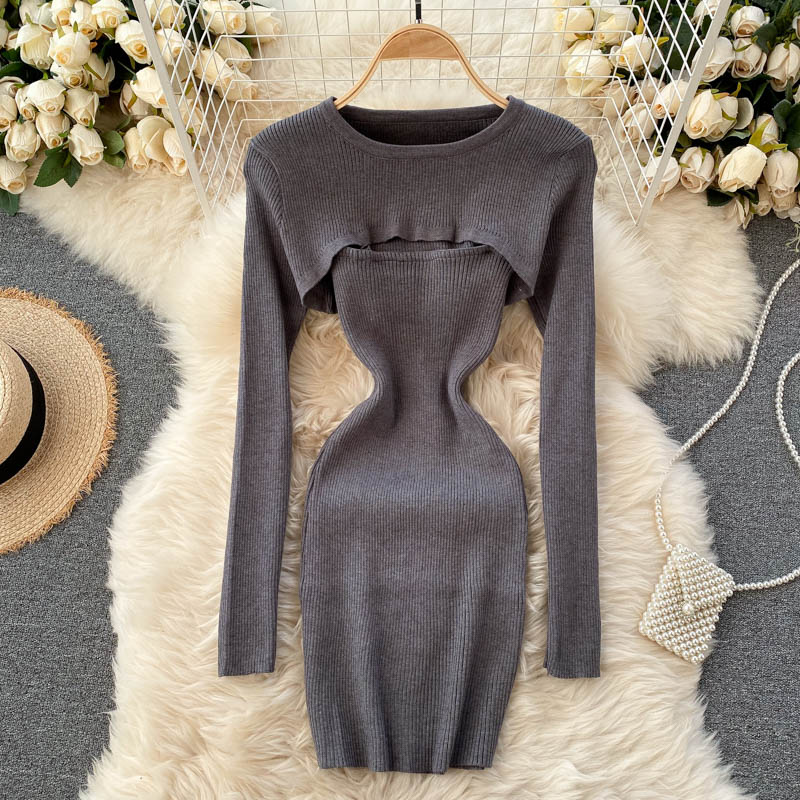 Spaghetti Strap Bodycon Pullover Crop Top Dress Suits