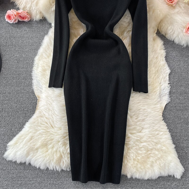 Long Sleeve Thick Warm Knitted Dress