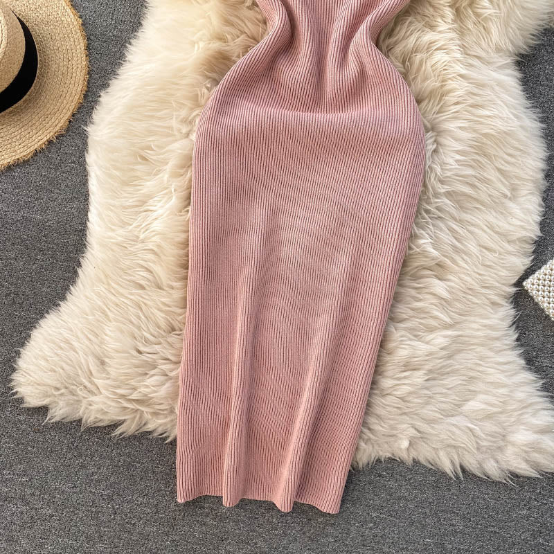 Back Slit Square Neck Casual Vintage Elegant Midi Dress