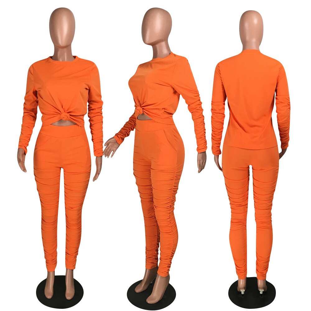 Ruched Bodycon Stacked Top Leggings Set 2 Piece Tracksuit