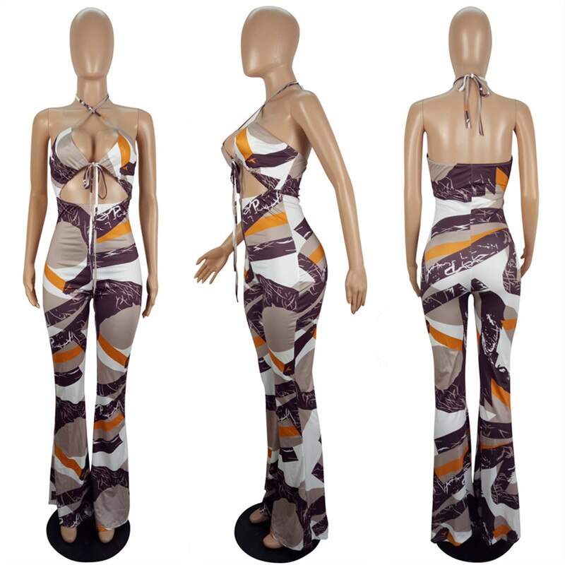 Multi Palazzo Wide Leg Romper Jumpsuit.