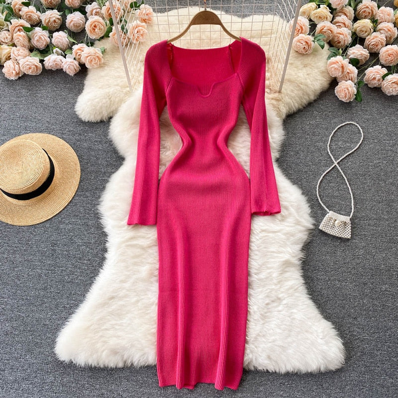 Strapless Ribbed Knitted Bodycon Dress