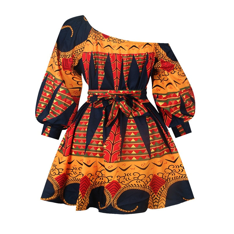 Off Shoulder Vintage African Dashiki Print Dress