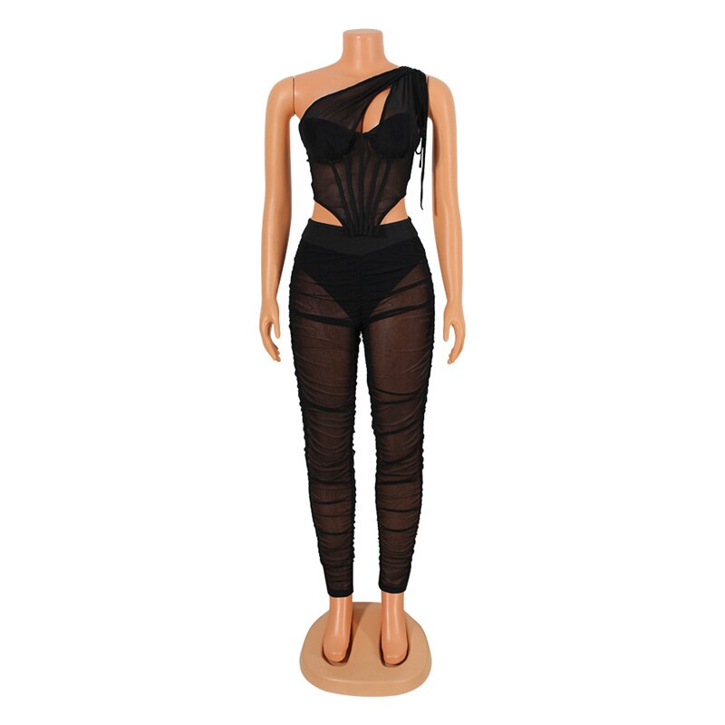 Sheer Mesh Irregular Top and Leggings Set