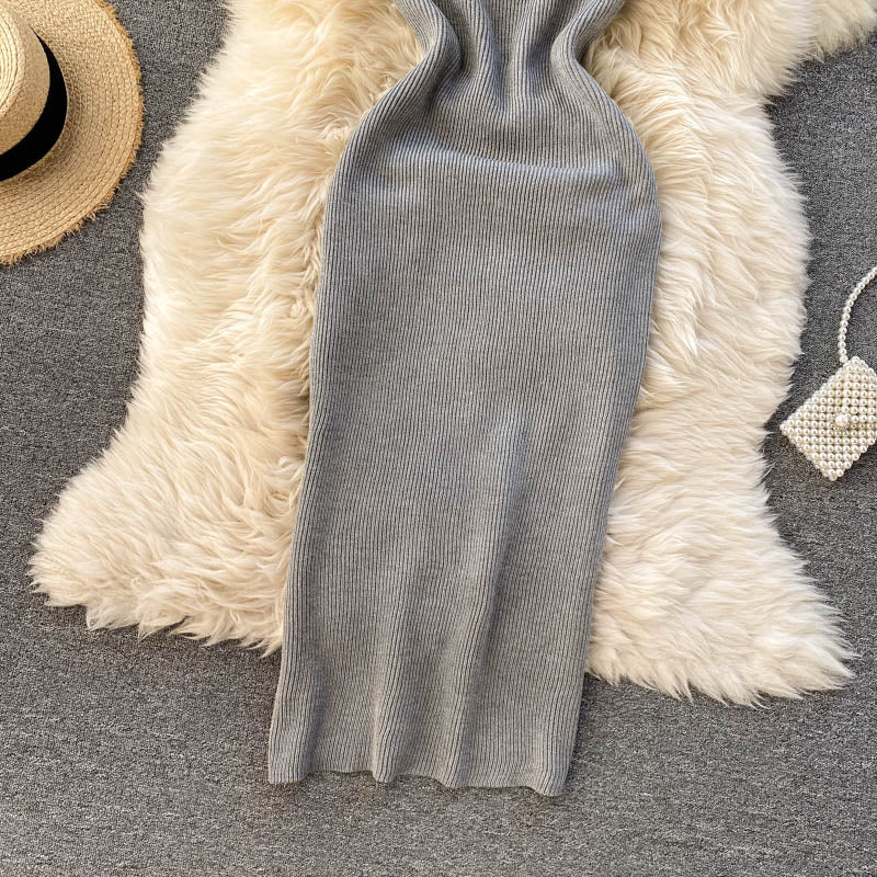 Back Slit Square Neck Casual Vintage Elegant Midi Dress