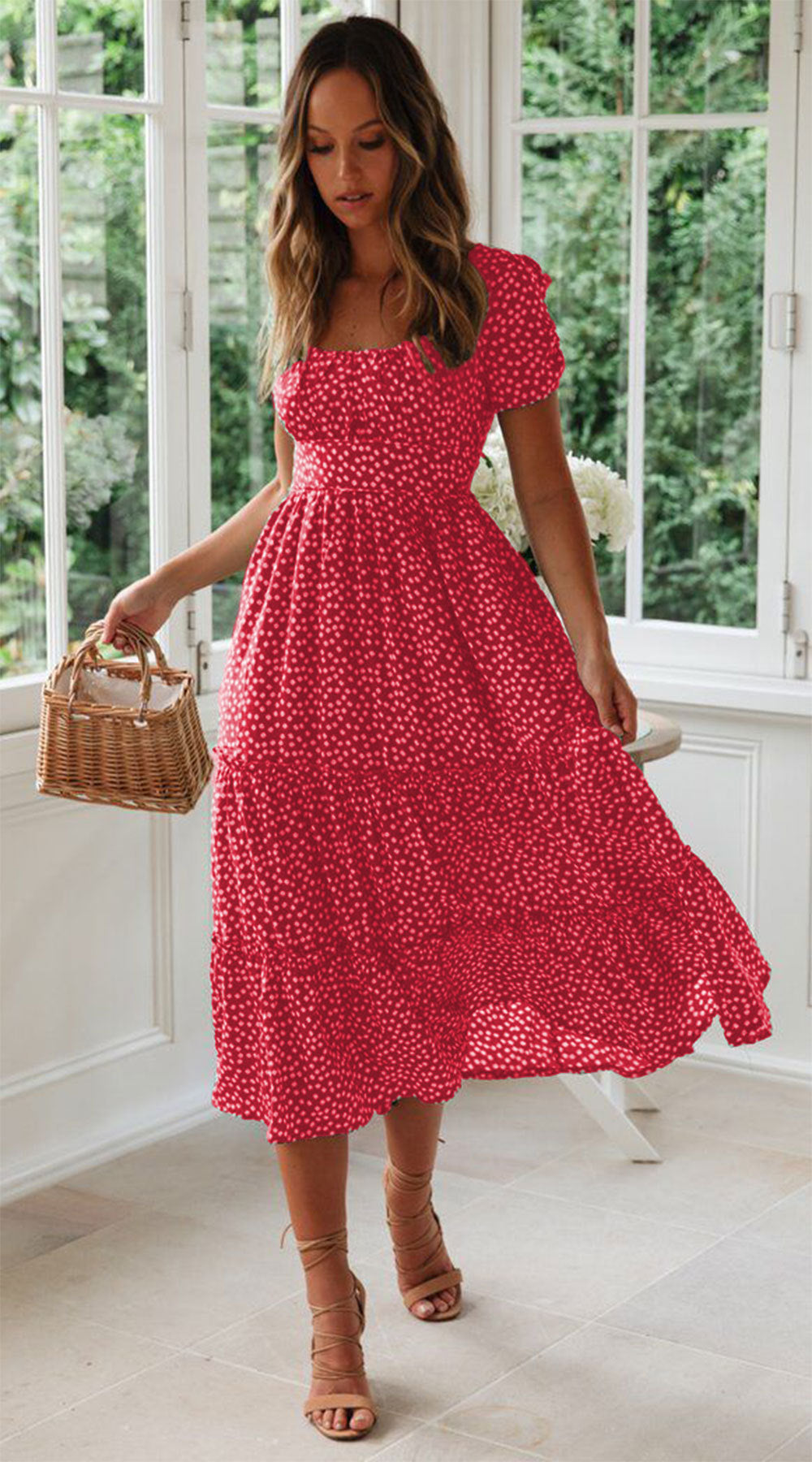 Vintage Print Puff Sleeve Dress