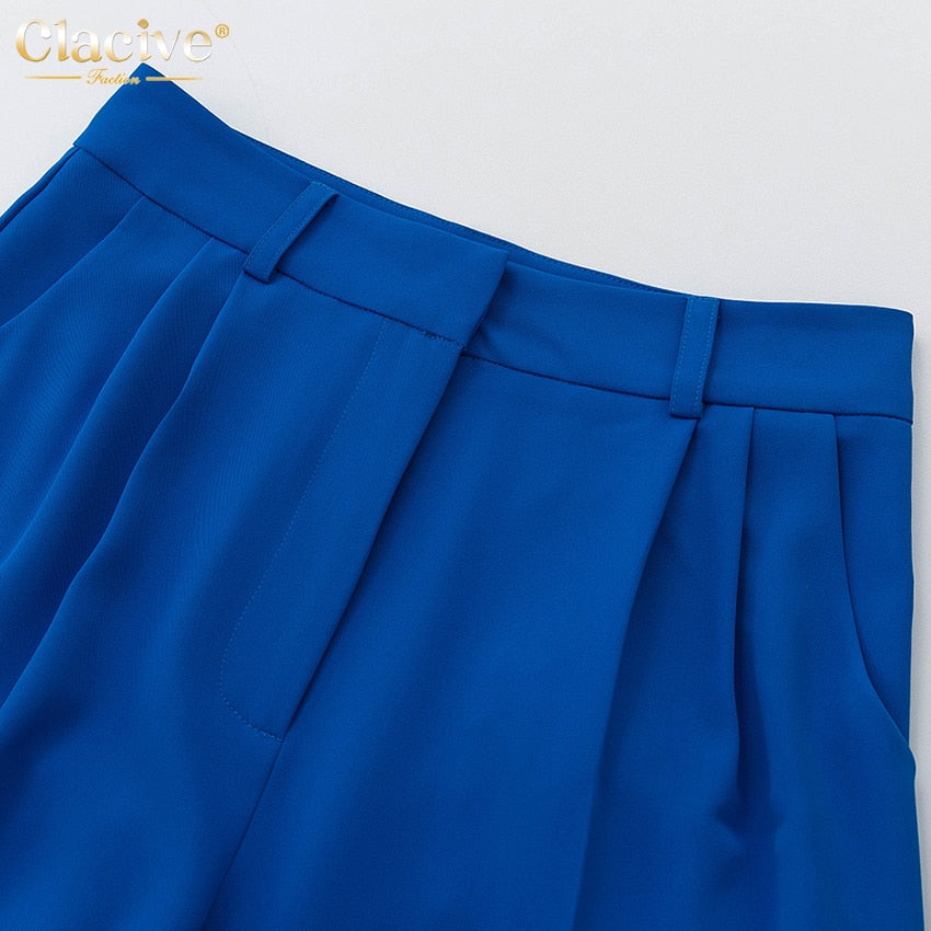 Blue Office Loose Full Length Ladies Trousers