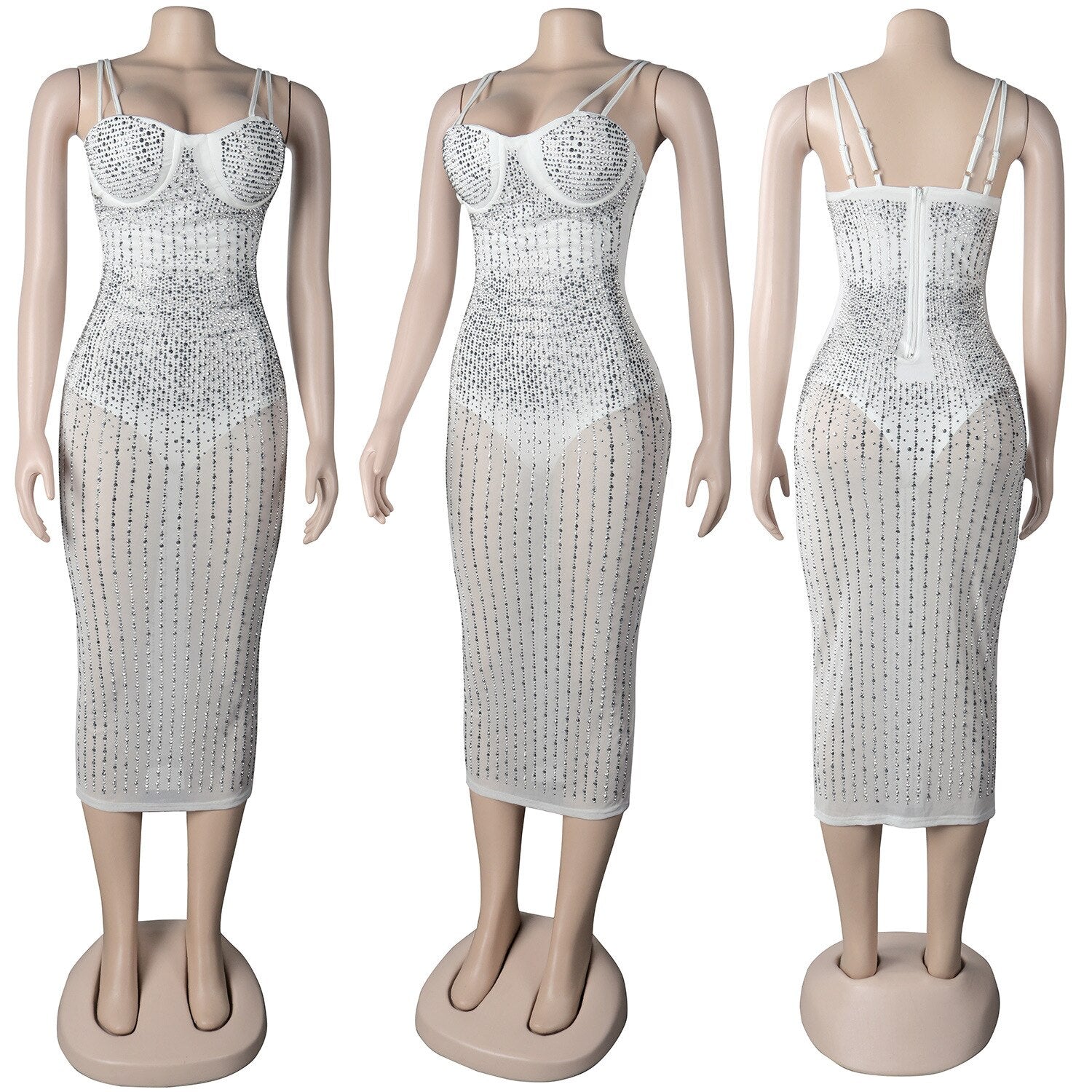 Sparkle Diamond Mesh Bodycon Long Dress