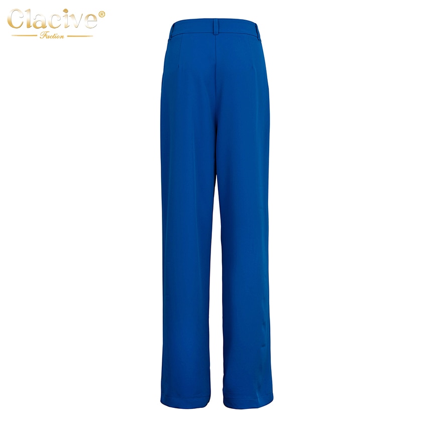 Blue Office Loose Full Length Ladies Trousers