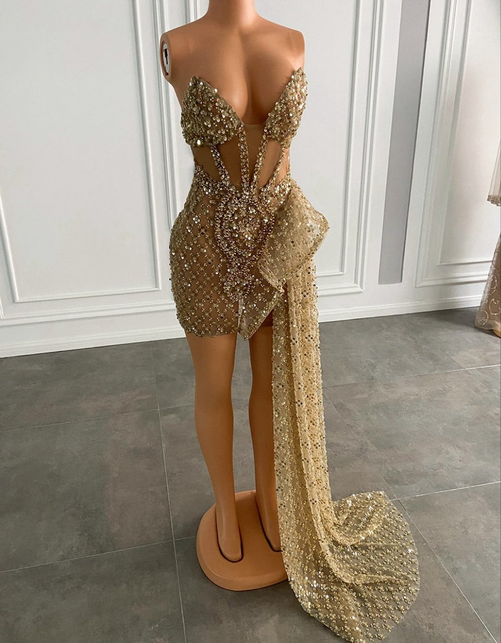 Sparkly Sleeveless Gold Sequined Dress