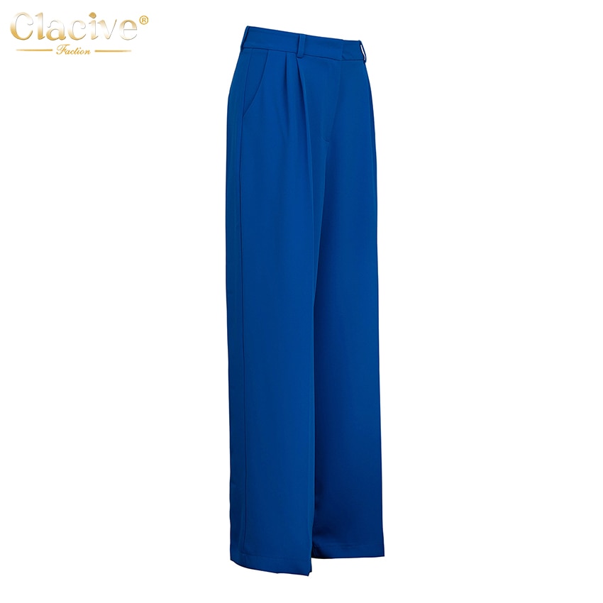 Blue Office Loose Full Length Ladies Trousers