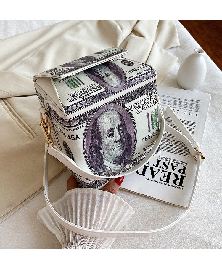 Leather Female Money Bucket Shoulder Bag.