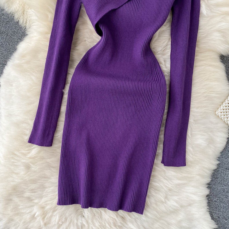 Asymmetric Neck Mini Bodycon Dress