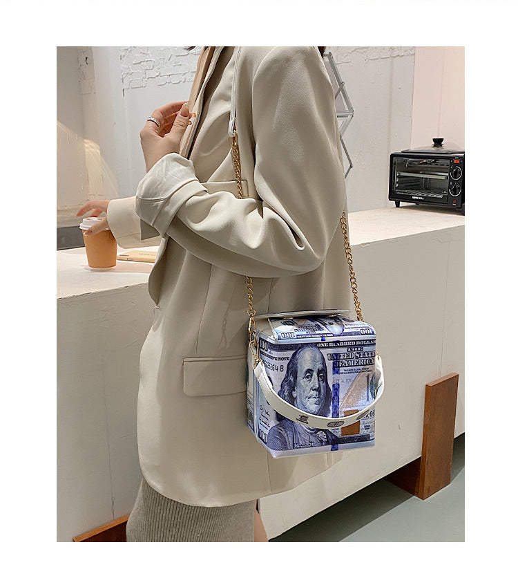 Leather Female Money Bucket Shoulder Bag.