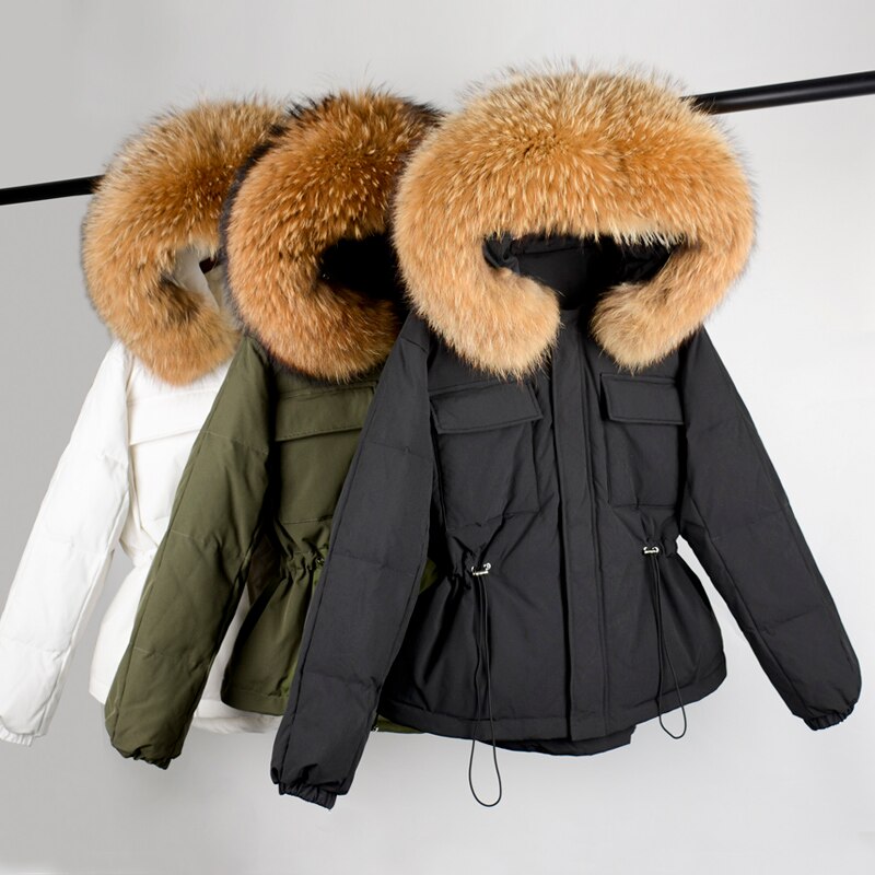 Raccoon Fur Hooded Winter Down Coat Puffer Feather Waterproof Parkas