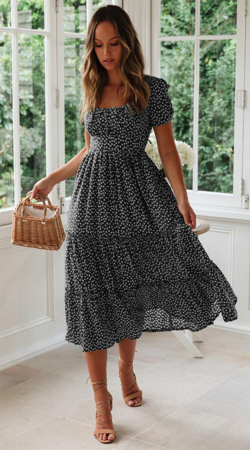 Vintage Print Puff Sleeve Dress