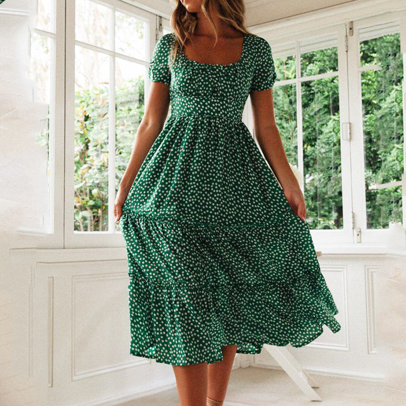 Vintage Print Puff Sleeve Dress