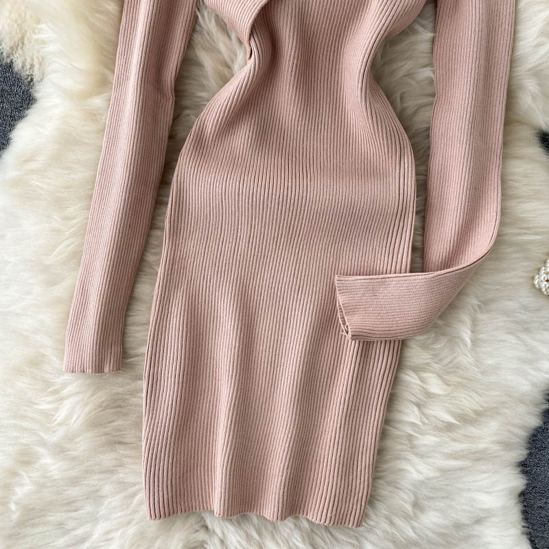 Asymmetric Neck Mini Bodycon Dress