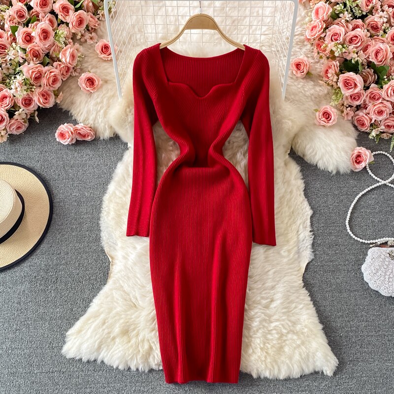 Long Sleeve Thick Warm Knitted Dress