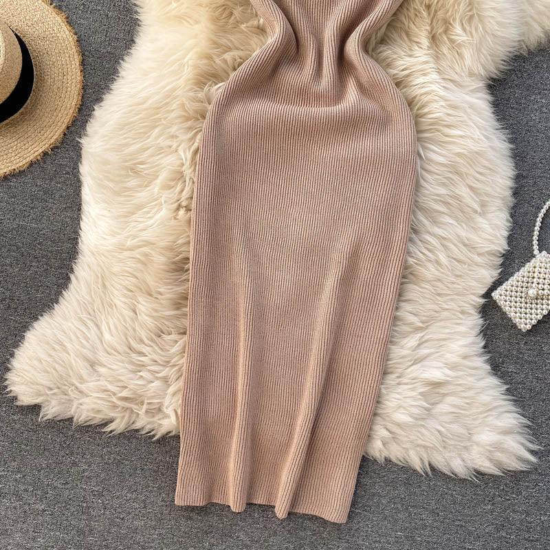 Back Slit Square Neck Casual Vintage Elegant Midi Dress