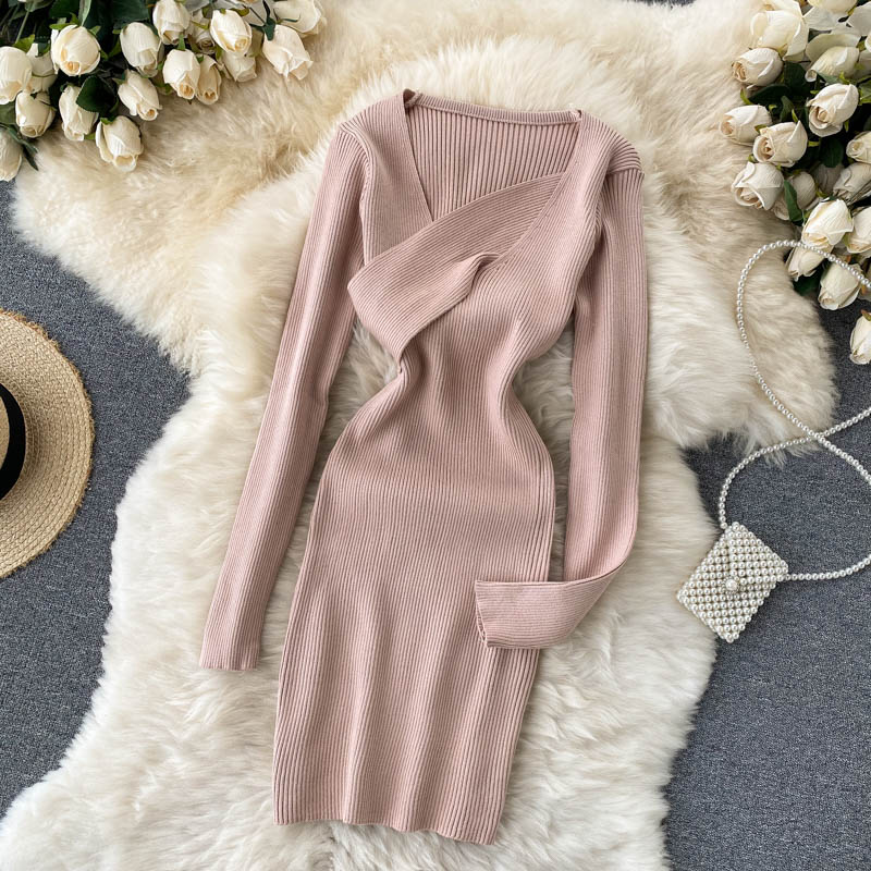 Asymmetric Neck Mini Bodycon Dress