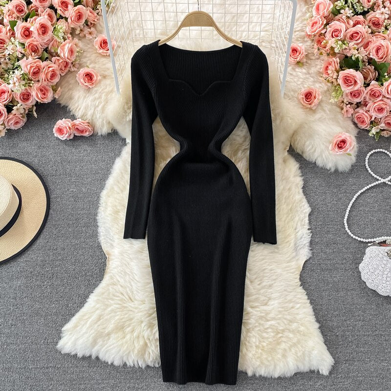 Long Sleeve Thick Warm Knitted Dress