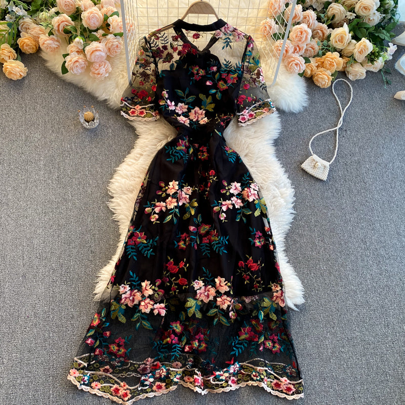 French Vintage  Embroidery Elegant Dress .