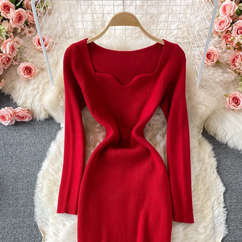 Long Sleeve Thick Warm Knitted Dress