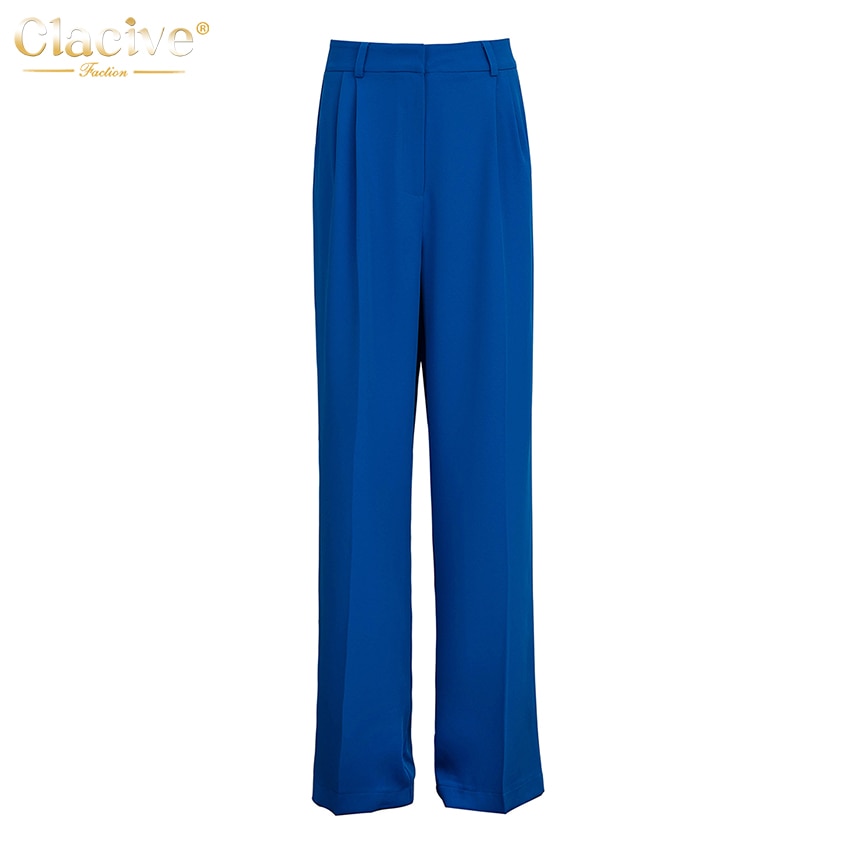 Blue Office Loose Full Length Ladies Trousers