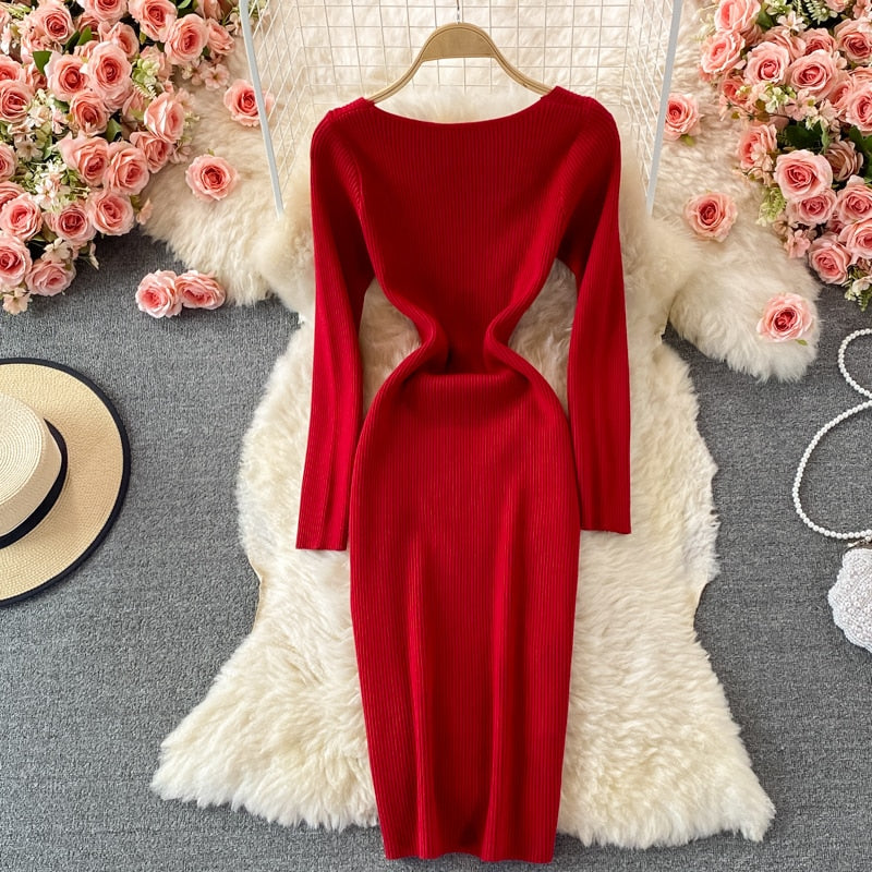 Long Sleeve Thick Warm Knitted Dress