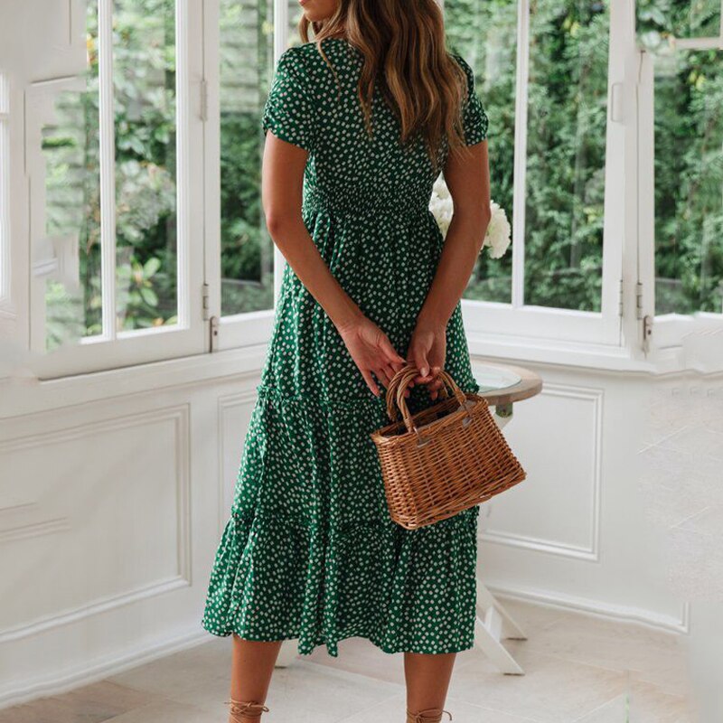 Vintage Print Puff Sleeve Dress