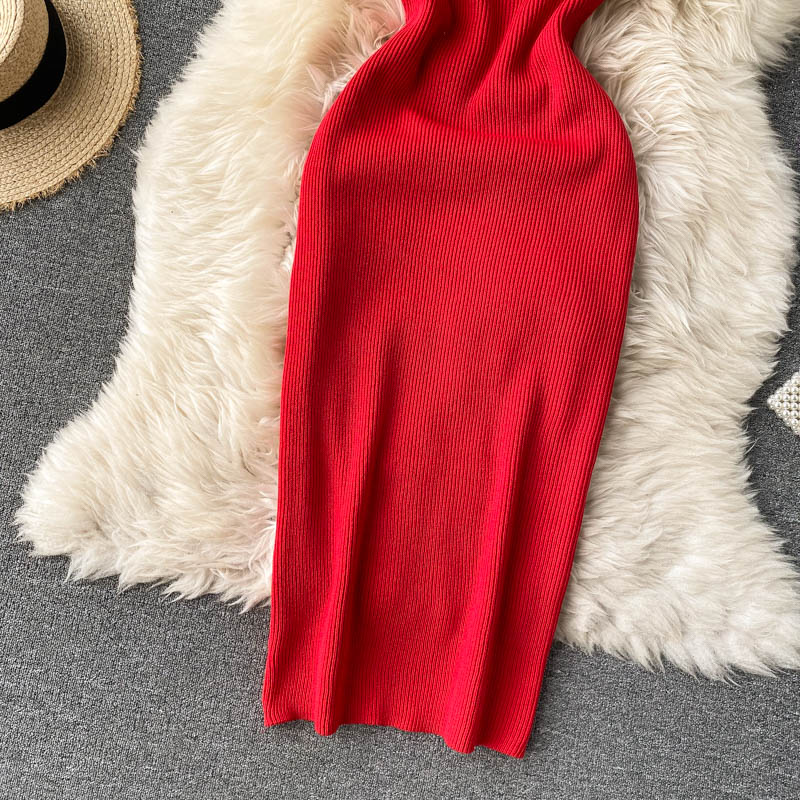 Back Slit Square Neck Casual Vintage Elegant Midi Dress