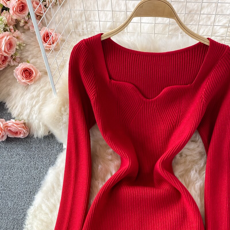 Long Sleeve Thick Warm Knitted Dress