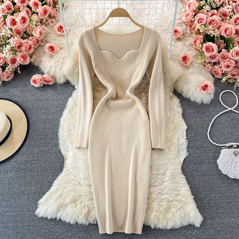 Long Sleeve Thick Warm Knitted Dress