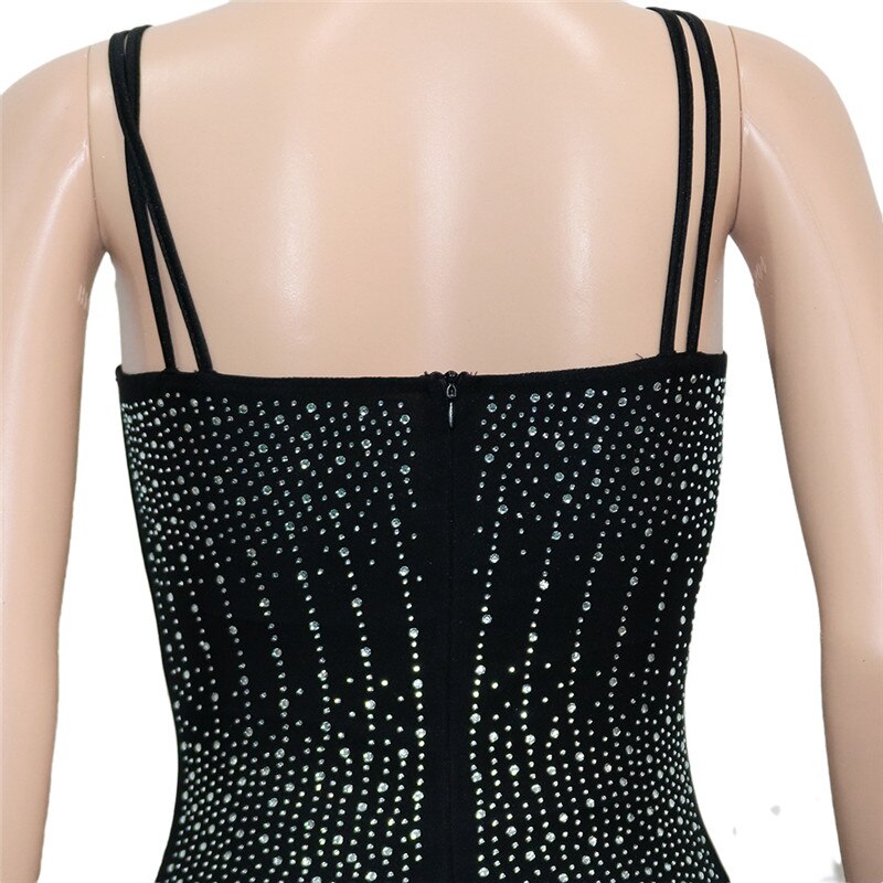 Rhinestone Sheer Mesh Sleeveless Backless Bodycon Jumpsuits