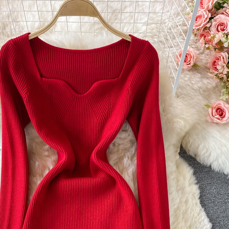 Long Sleeve Thick Warm Knitted Dress