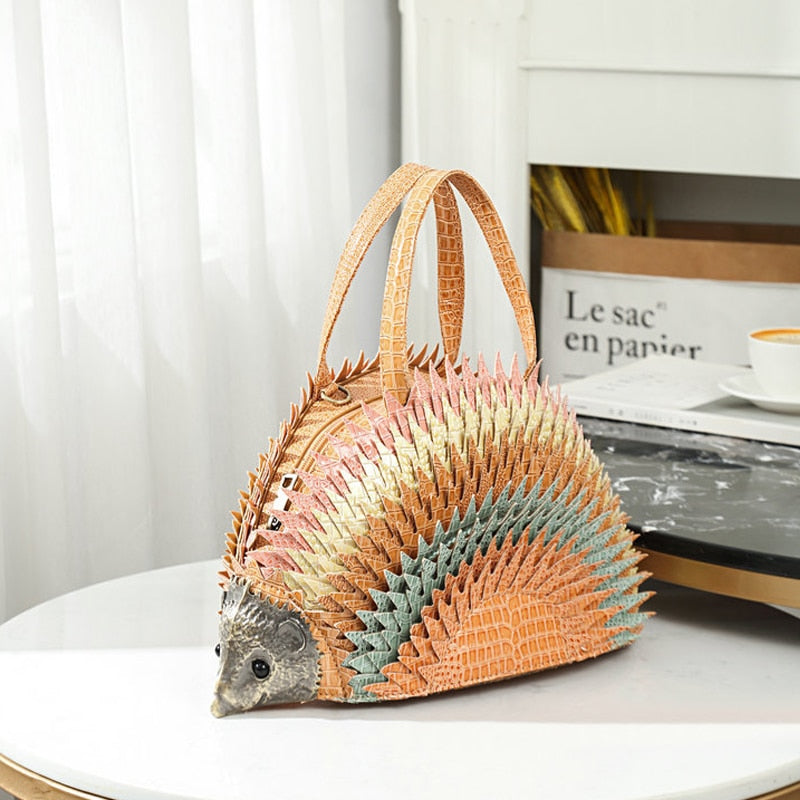 Personalized three-dimensional hedgehog bag.