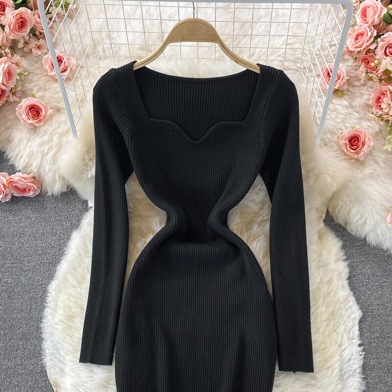 Long Sleeve Thick Warm Knitted Dress