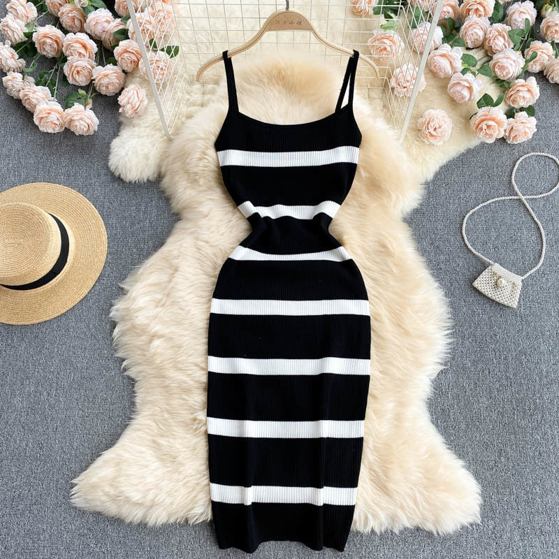 Spaghetti Strap Knitted Cardigan Bodycon Midi Dress