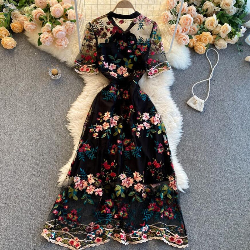 French Vintage  Embroidery Elegant Dress .